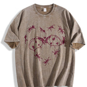 Batik - Ants Ladybugs Heart Prints vintage washed oversized T-shirt in Brown