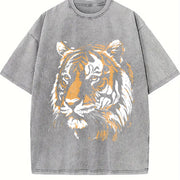 Tiger Retro Animal 90s Animal for Tiger Lover vintage washed oversized T-shirt in Gray