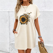 Sunflower Tank Dress with Pockets Cotton T-Shirt in White