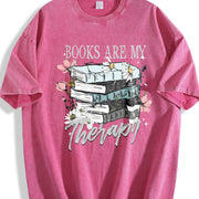 Books Are My Therapy Book Lover Bookish vintage washed oversized T-shirt in Red