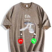 Fish Calling Phone Meme Vintage Washed T-Shirt in Brown