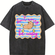 Don't Worry Be Capy Vintage Washed T-Shirt in Black