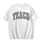 Checkered Teacher for Teacher Cotton T-Shirt in White