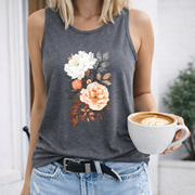 Floral Bouquet Women's Color Cotton Tank Top in Gray