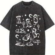 ® Cowboy Cats Retro Y2k Western Cats Vintage Washed T-Shirt in Black