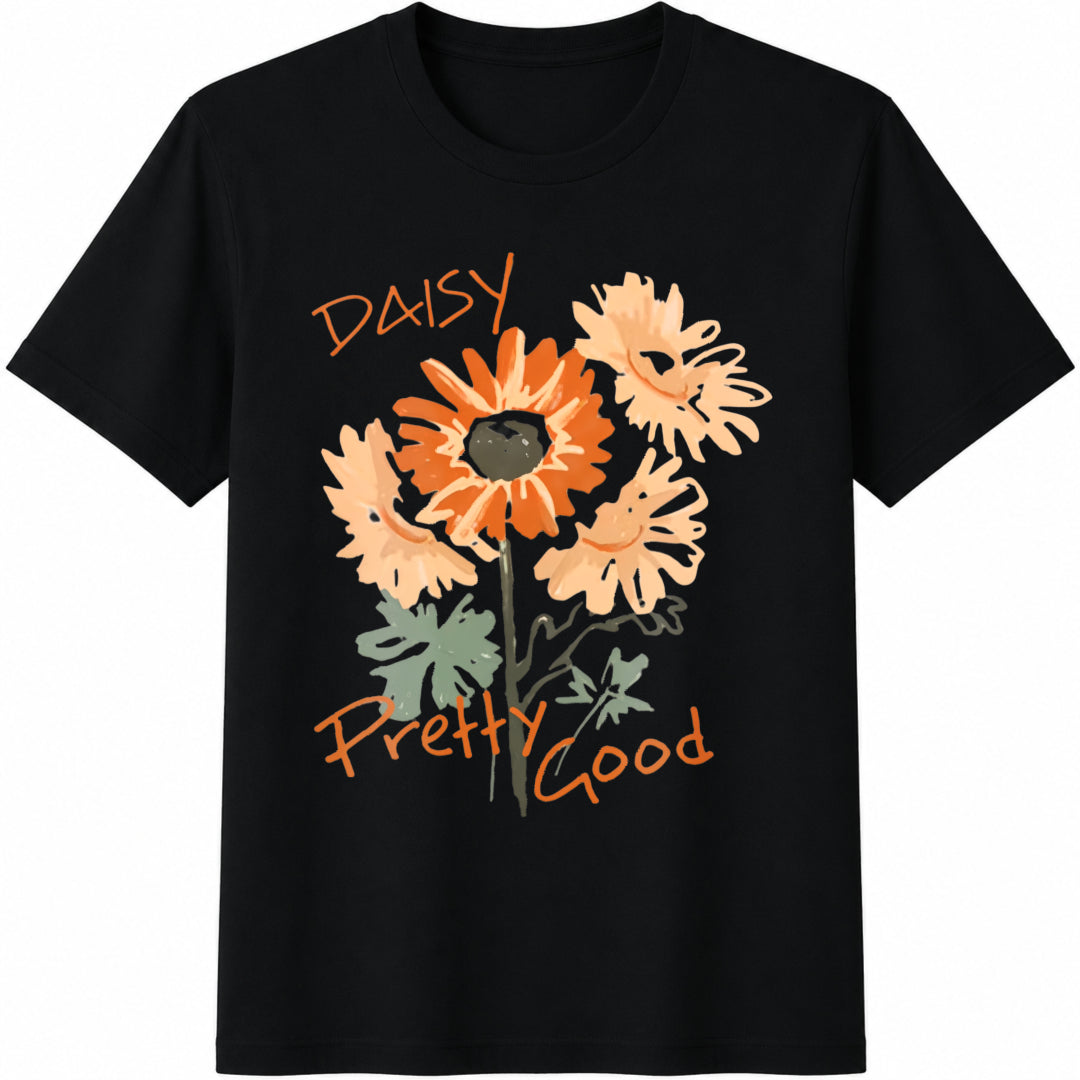 Floral & Letter Cotton T-Shirt in Black