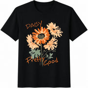 Floral & Letter Cotton T-Shirt in Black