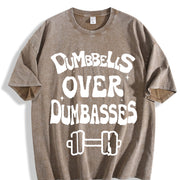 Dumbbells over dumbasses Muscle mommy Weight Lifting vintage washed oversized T-shirt in Brown