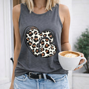 Leopard Hearts Women's Color Cotton Tank Top in Gray