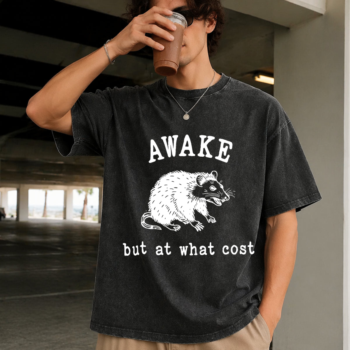 Awake at What Cost Vintage Washed T-Shirt in Black