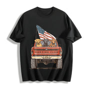 Labrador Hunting Club Patriotic Dog Lover USA Flag Truck Cotton T-Shirt in Black