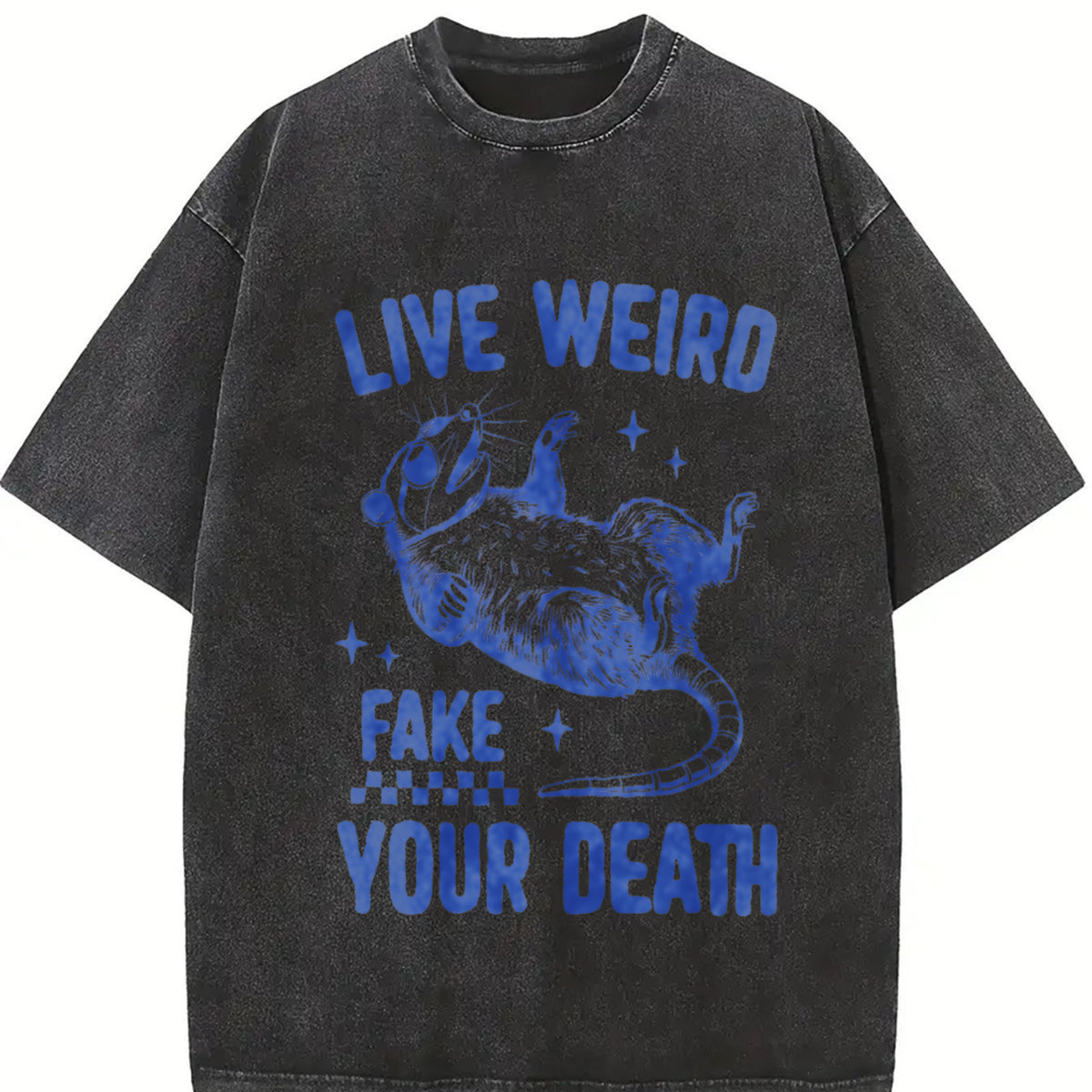 Retro Sarcastic Possum 90s Vintage Washed T-Shirt in Black