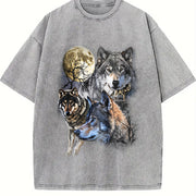 Wolf 90s Wolf Lovers Retro Moon Vintage Washed T-Shirt in Gray