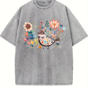 Short-sleeve with a Mexican and Bohemian Vintage Washed T-Shirt in Gray