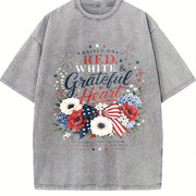 Raised on Red White and Grateful Heart Vintage Washed T-Shirt in Gray