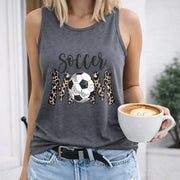 Soccer Mom Leopard Soccer Ball Crew-neck Sleeveless Vest Women's Color Cotton Tank Top in Gray