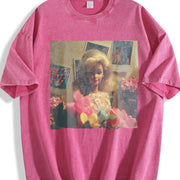 Glam Doll with Flowers Vintage Washed T-Shirt in Red