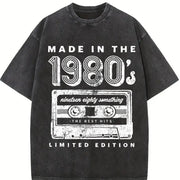 Made in the 1980s Retro Cassette Tape Music Cute Ladies Vintage Washed T-Shirt in Black