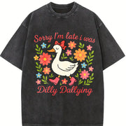 Late Duck Is Busy Vintage Washed T-Shirt in Black