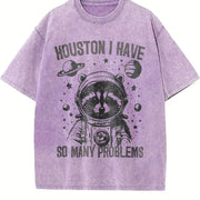Astronaut Raccoon 90s Vintage Washed T-Shirt in Purple