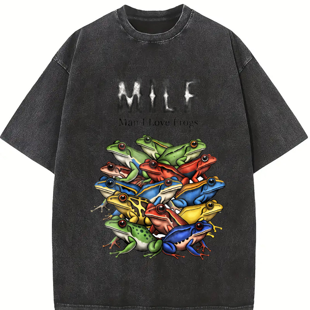 Retro Milf 90s Frogs Vintage Washed T-Shirt in Black