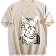 Cat Portrait Vintage Washed T-Shirt in Beige