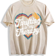 Thrifting Is My Therapy Vintage Washed T-Shirt in Beige