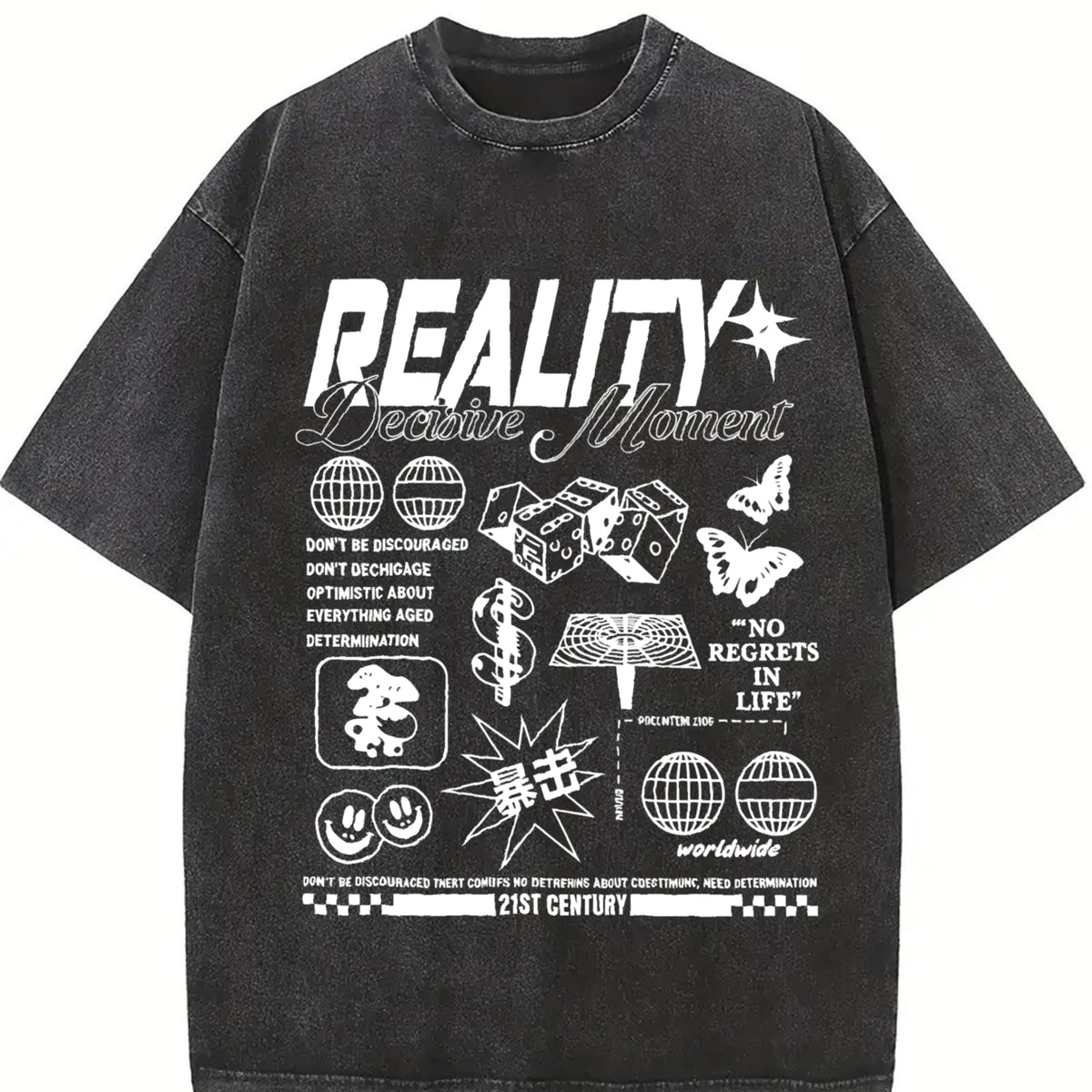Pure Retro Blouse for Attire Vintage Washed T-Shirt in Black