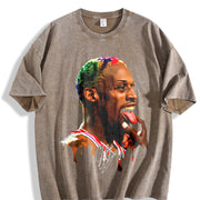 Dennis Tongue Out Hollywood 90's Basketball vintage washed oversized T-shirt in Brown