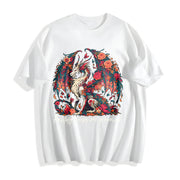 Dragon in a Bouquet of Flowers Cotton T-Shirt in White