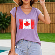 Canada Day Distressed Flag Women's Color Cotton Tank Top in Purple