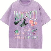 Wicked Change For Good Defy Gravity Broomstick Magic Wand vintage washed oversized T-shirt in Purple