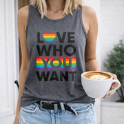 LOVE WHO YOU WANT Women's Color Cotton Tank Top in Gray