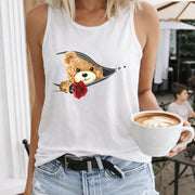Teddy Bear Rose Women's Color Cotton Tank Top in White