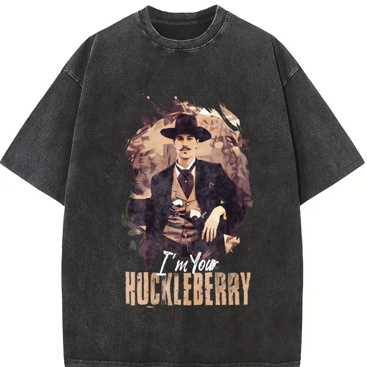 I'm Your Huckleberry Doc Holliday /Tombstone Western/ vintage washed oversized T-shirt in Black