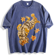 Couples Tiger Star Embellishment Hem Detail Artistic vintage washed oversized T-shirt in Blue