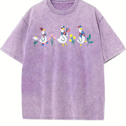 Embroidered Patriot Floral Goose Vintage Washed T-Shirt in Purple