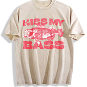 Kiss My Bass Style Fishing Fisher Pink vintage washed oversized T-shirt in Beige