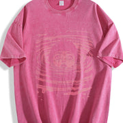 And Heavy Duty Water Ripple Girl Face Vintage Washed T-Shirt in Red