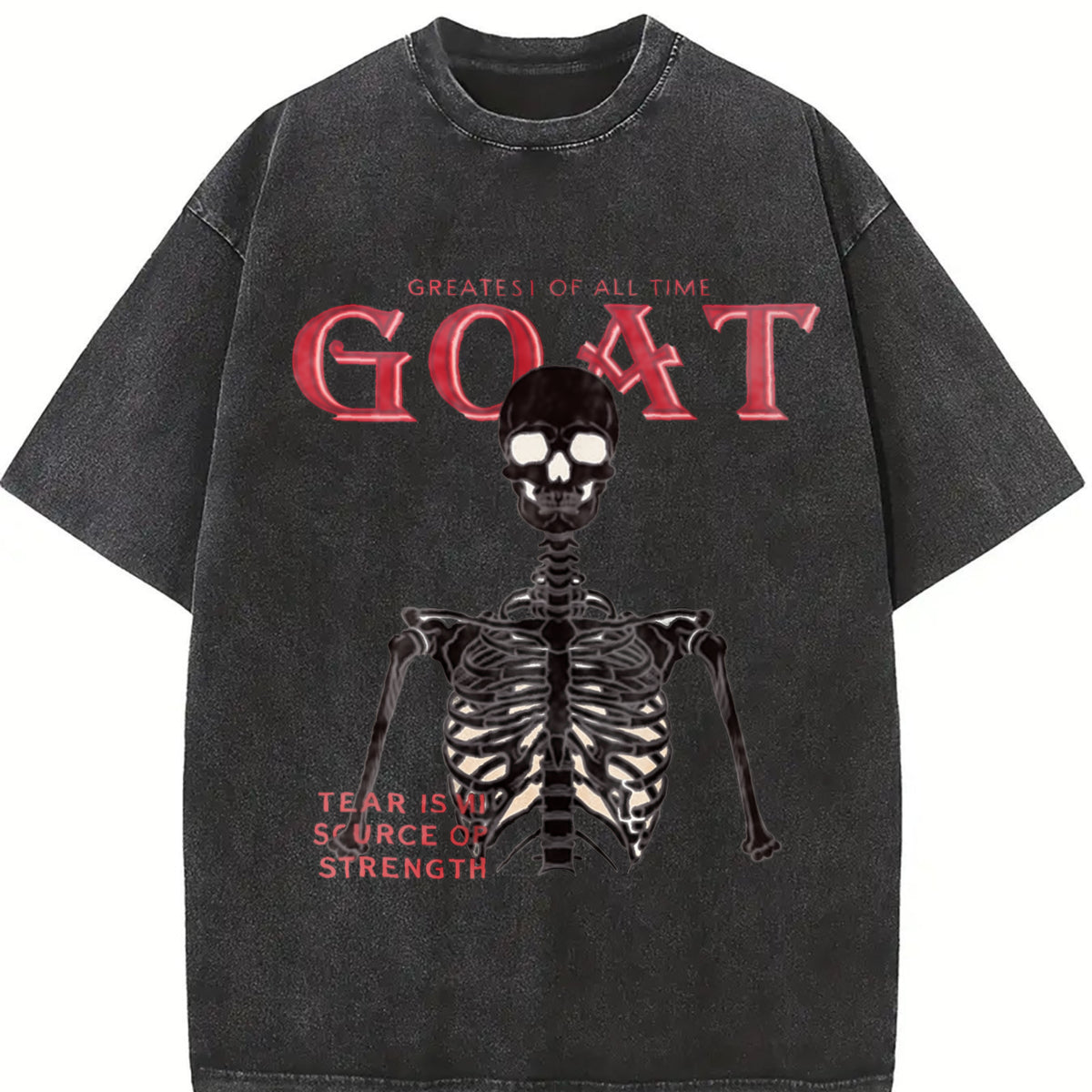 GOAT Skeleton Fire White Vintage Washed T-Shirt in Black