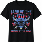 Land of the Free Because of the Brave Cotton T-Shirt in Black