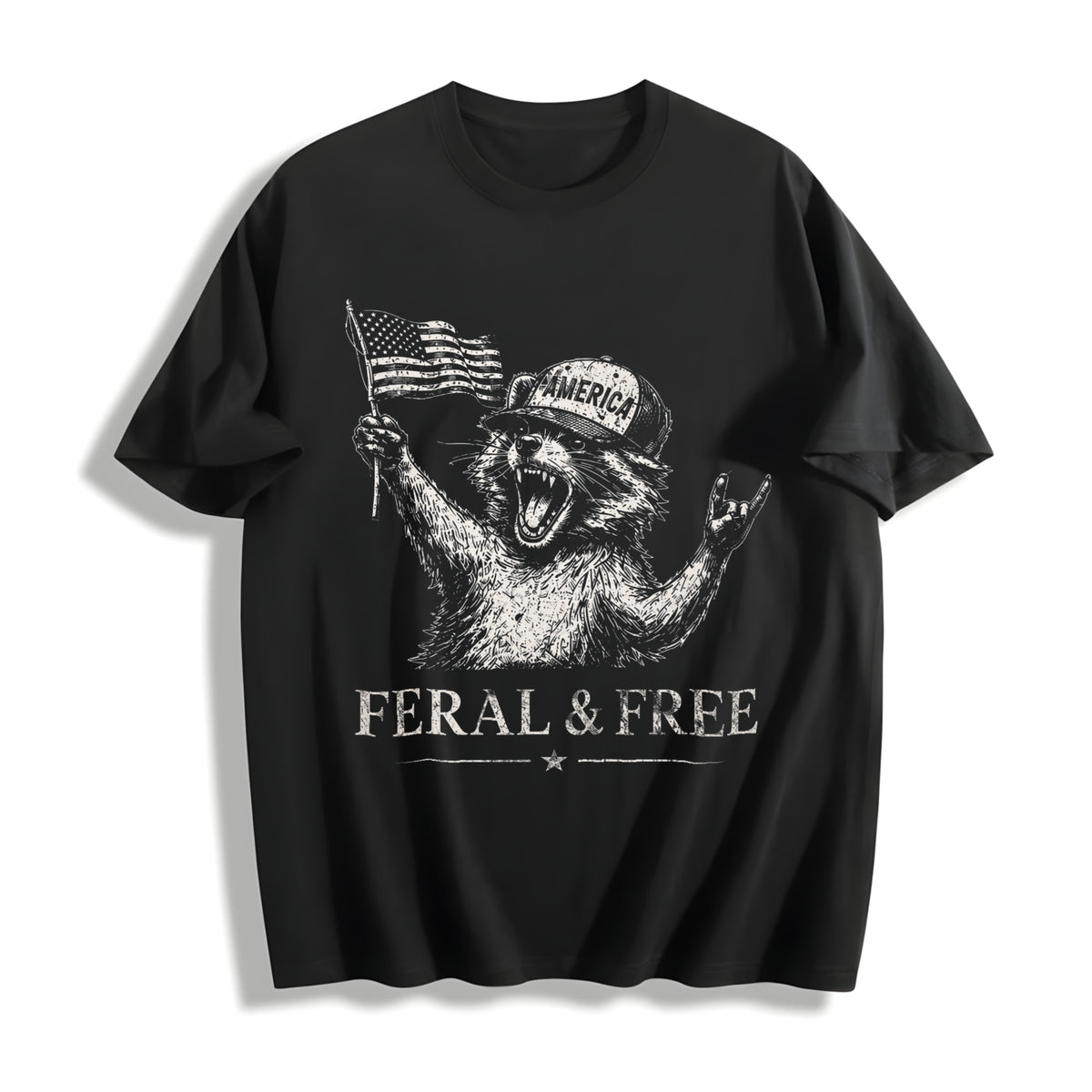 Feral & Free Raccoon Tank Cotton T-Shirt in Black