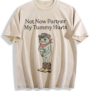 Not Now Partner My Tummy Hurts Cowboy Frog vintage washed oversized T-shirt in Beige