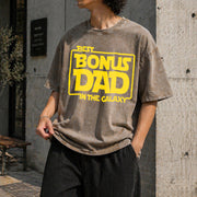 Best Bonus Dad in the Galaxy Vintage Washed T-Shirt in Brown