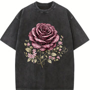 Skull Rose Dark Gothic (2d) Large Vintage Washed T-Shirt in Black