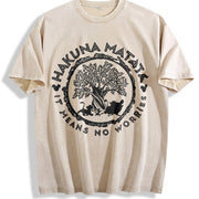 Hakuna Matata Animal Kingdom Lion King Simbba Timonn Vintage Washed T-Shirt in Beige