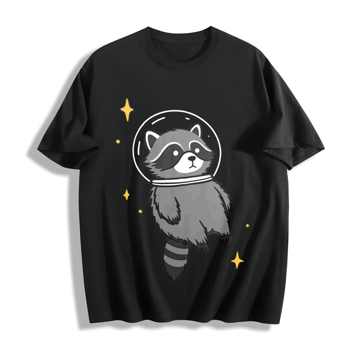 Space Raccoon Racoon Cotton T-Shirt in Black
