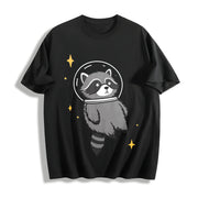 Space Raccoon Racoon Cotton T-Shirt in Black