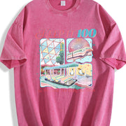 Retro Keep It 100 The Land The Seas The Skies Family Trip vintage washed oversized T-shirt in Red