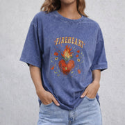 Fire-heart vintage washed oversized T-shirt in Blue